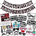 Wobbox 50th Anniversary Photo Booth Party Props DIY Kit with 50th Anniversary Bunting Banner, Red Gliter &amp; Black, Anniversary Party Decoration
