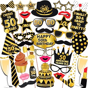 wobbox 50th birthday photo booth props - black amp golden party decoration props