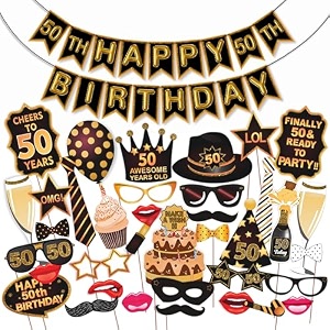 wobbox 50th birthday photo booth party props brown amp golden glitter with 50th birthday bunting banner birthday party decoration birthday party item