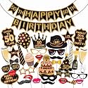 Wobbox 50th Birthday Photo Booth Party Props Brown &amp; Golden Glitter with 50th Birthday Bunting Banner, Birthday Party Decoration, Birthday Party Item