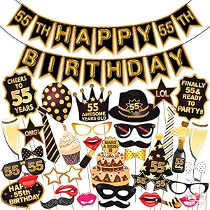 wobbox 55th birthday photo booth party props brown amp golden glitter with 55th birthday bunting banner birthday party decoration birthday party item