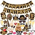Wobbox 55th Birthday Photo Booth Party Props Brown &amp; Golden Glitter with 55th Birthday Bunting Banner, Birthday Party Decoration, Birthday Party Item