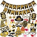 Wobbox 55th Birthday Photo Booth Party Props Black &amp; Golden with 55th Birthday Bunting Banner, Birthday Party Decoration, Birthday Party Item, Birthday Party Props
