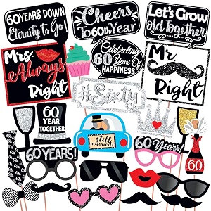 wobbox 60th anniversary photo booth party props diy kit red gliter amp black anniversary party decoration