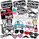 Wobbox 60th Anniversary Photo Booth Party Props DIY Kit, Red Gliter &amp; Black, Anniversary Party Decoration