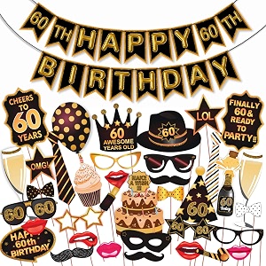 wobbox 60th birthday photo booth party props brown amp golden glitter with 60th birthday bunting banner birthday party decoration birthday party item