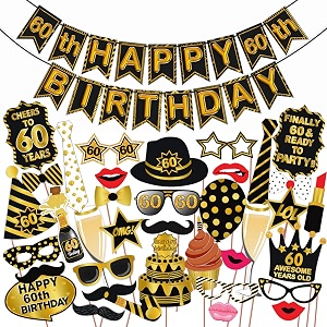 wobbox 60th birthday photo booth party props black amp golden with 60th birthday bunting banner birthday party decoration birthday party item birthday party props wobox1819