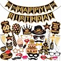 Wobbox 60th Birthday Photo Booth Party Props Brown &amp; Golden Glitter with 60th Birthday Bunting Banner, Birthday Party Decoration, Birthday Party Item