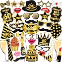 Wobbox 60th Birthday Photo Booth Party Props - Black &amp; Golden Decoration Items