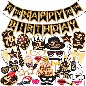 wobbox 70th birthday photo booth party props brown amp golden glitter with 70th birthday bunting banner birthday party decoration birthday party item