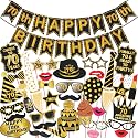 Wobbox 70th Birthday Photo Booth Party Props - Black &amp; Golden With Bunting Banner, Decoration Items and Props