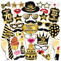 WOBBOX 70th Birthday Photo Booth Props, Black &amp; Golden, Art Paper, Photo Booth Props, Birthday Party Decoration