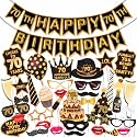 Wobbox 70th Birthday Photo Booth Party Props Brown &amp; Golden Glitter with 70th Birthday Bunting Banner, Birthday Party Decoration, Birthday Party Item