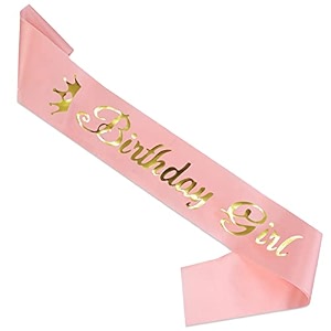 wobbox birthday satin sash for birthaday decoration theme party decoration sash pink amp golden crown birthday girl