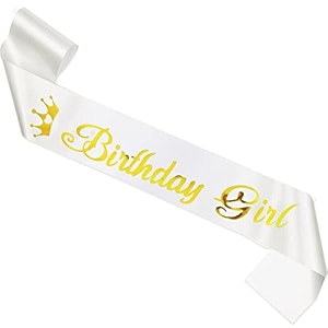 wobbox birthday satin sash for birthaday decoration theme party decoration sash white amp golden crown birthday girl