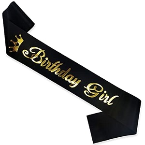 wobbox birthday satin sash for birthaday decoration theme party decoration sash black amp golden crown birthday girl