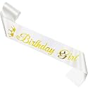 WOBBOX Birthday Satin Sash For Birthaday Decoration Theme Party Decoration, Sash (White & Golden Crown Birthday Girl)