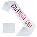 WOBBOX Birthday Girl Sash, Happy Birthday Sash For Girls, Birthday Sash For Kids, its my birthday Sash, Birthday Decoration, White &amp; Pink Glitter Birthday Girl (1 Pcs) (FP3518)