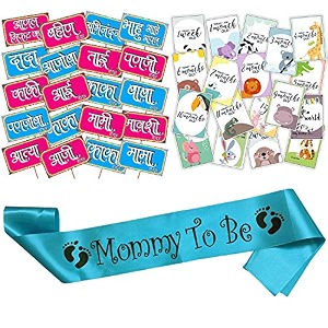wobbox marathi baby shower decoration items baby shower ceremony photo booth props for photoshoot milestone cradamp mom to be sash godh bharai ceremony decoration kit-fp682