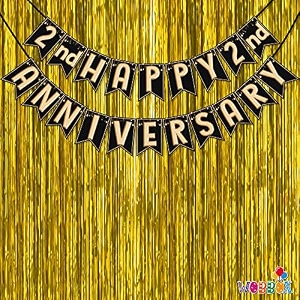 wobbox happy anniversary bunting banner black amp copper gold text with hanging stars 2nd month with happy anniversary party props amp golden colour foil fringe happy anniversary decoration item