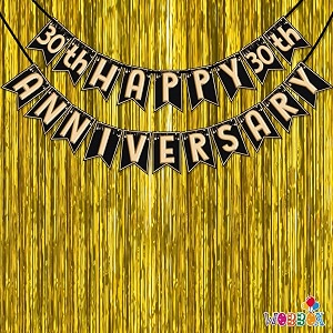 wobbox happy anniversary bunting banner black amp copper gold text with hanging stars 30th year with golden colour foil fringe anniversary decoration for home happy anniversary decoration item