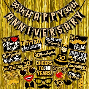 wobbox happy anniversary bunting banner black amp copper gold text with hanging stars 30th year with happy anniversary party props amp golden colour foil fringe happy anniversary decoration item
