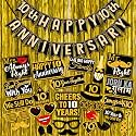 WOBBOX Happy Anniversary Banner Black &amp; Gold with Hanging Stars 10th Year Party Props &amp; Golden Foil Fringe, Anniversary Decoration Item
