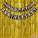 WOBBOX Happy Anniversary Bunting Banner Black &amp; Copper Gold Text with Hanging Stars 60th Year with Golden Colour Foil Fringe, Anniversary Decoration for Home, Happy Anniversary Decoration Item