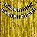 Wobbox Happy Anniversary Bunting Banner Black &amp; Copper Gold Text with Hanging Stars 2nd Month with Happy Anniversary Party Props &amp; Golden Colour Foil Fringe, Happy Anniversary Decoration Item