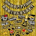 Wobbox Happy Anniversary Bunting Banner Black &amp; Copper Gold Text with Hanging Stars 20th Year with Happy Anniversary Party Props &amp; Golden Colour Foil Fringe, Happy Anniversary Decoration Item