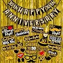 Wobbox Happy Anniversary Bunting Banner Black &amp; Copper Gold Text with Hanging Stars 30th Year with Happy Anniversary Party Props &amp; Golden Colour Foil Fringe, Happy Anniversary Decoration Item