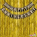WOBBOX Happy Anniversary Bunting Banner Black &amp; Copper Gold Text with Hanging Stars 20th Year with Golden Colour Foil Fringe, Anniversary Decoration for Home, Happy Anniversary Decoration Item