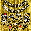 Wobbox Happy Anniversary Bunting Banner Black &amp; Copper Gold Text with Hanging Stars 1st Month with Happy Anniversary Party Props &amp; Golden Colour Foil Fringe, Happy Anniversary Decoration Item