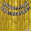 Wobbox Happy Anniversary Bunting Banner Black & Copper Gold Text with Hanging Stars 10th Year with Golden Colour Foil Fringe, Anniversary Decoration for Home, Happy Anniversary Decoration Item