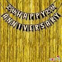 Wobbox Happy Anniversary Bunting Banner Black &amp; Copper Gold Text with Hanging Stars 25th Year with Golden Colour Foil Fringe, Anniversary Decoration for Home, Happy Anniversary Decoration Item
