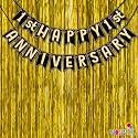 Wobbox Happy Anniversary Bunting Banner Black &amp; Copper Gold Text with Hanging Stars 1st Month with Golden Colour Foil Fringe, Anniversary Decoration for Home, Happy Anniversary Decoration Item
