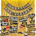 Wobbox Happy Anniversary Bunting Banner Black &amp; Copper Gold Text with Hanging Stars 50th Year with Happy Anniversary Party Props &amp; Golden Colour Foil Fringe, Happy Anniversary Decoration Item