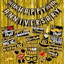Wobbox Happy Anniversary Bunting Banner Black &amp; Copper Gold Text with Hanging Stars 60th Year with Happy Anniversary Party Props &amp; Golden Colour Foil Fringe, Happy Anniversary Decoration Item