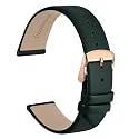 WOCCI 10mm Lug Width, Elegant Watch Band, Genuine Leather Replacement Strap with Rose Gold Buckle (Dark Green)