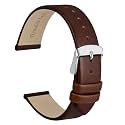 WOCCI 12mm Lug Width, Elegant Watch Band, Genuine Leather Replacement Strap with Silver Buckle (Caramel Brown)