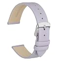 WOCCI 14mm Lug Width, Elegant Watch Band, Genuine Leather Replacement Strap with Silver Buckle (Light Purple)