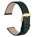 WOCCI 14mm Lug Width, Elegant Watch Band, Genuine Leather Replacement Strap with Gold Buckle (Dark Green)