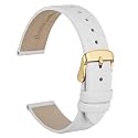 WOCCI 14mm Lug Width, Elegant Watch Band, Genuine Leather Replacement Strap with Gold Buckle (White)
