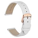 WOCCI 14mm Lug Width, Elegant Watch Band, Genuine Leather Replacement Strap with Rose Gold Buckle (White)