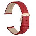 WOCCI 14mm Lug Width, Elegant Watch Band, Genuine Leather Replacement Strap with Rose Gold Buckle (Red)