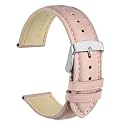 WOCCI 14mm Vintage Leather Watch Band for Men and Women, Silver Buckle (Pink)