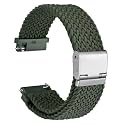 WOCCI 16mm Braided Nylon Watch Band for Men and Women, Quick Release, Silver Stainless Steel Buckle (Khaki Green)