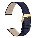 WOCCI 16mm Lug Width, Elegant Watch Band, Genuine Leather Replacement Strap with Gold Buckle (Dark Blue)