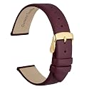 WOCCI 16mm Lug Width, Elegant Watch Band, Genuine Leather Replacement Strap with Gold Buckle (Dark Plum)