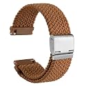 WOCCI 20mm Braided Nylon Watch Band for Men and Women, Quick Release, Silver Stainless Steel Buckle (Brown)